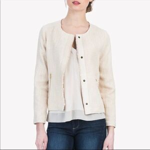 New Anthropologie Lilla P Women Tweed Long Sleeve Jacket Ivory